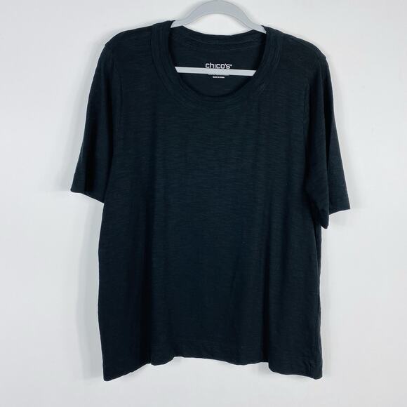 Chico's Size XL 16 3 Slub Scoop Neck Short Sleeve Tee Top Black Cotton Modal - Picture 1 of 5